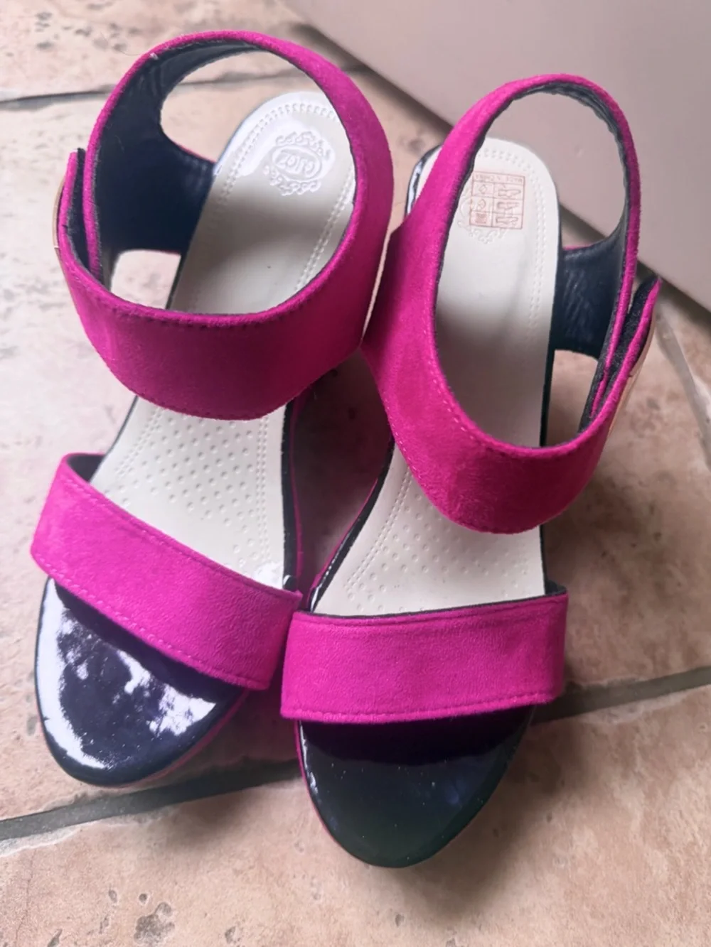 Women's Magenta Suede Wedge Sandals - Picture 2 of 5